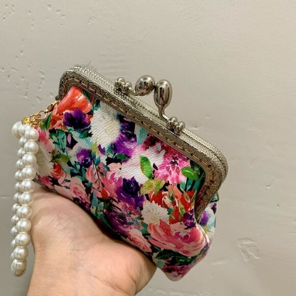 Vintage Handsewn Genuine Leather Floral Print Kisslock Purse & Small clutch Set - Picture 12 of 16
